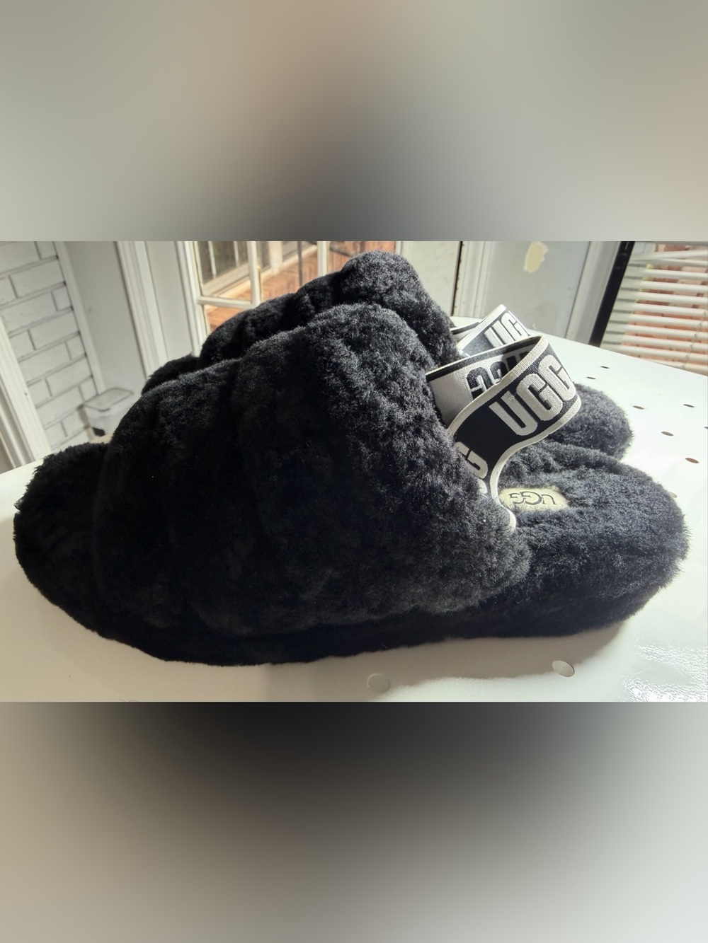 Ugg Fluff Yeah Sling black Fluffy Slippers Womens Size 8 (Excellent Condition!) - Picture 8 of 8